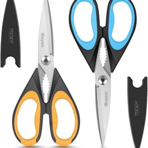 Kitchen Shears, iBayam Kitchen Scissors All Purpose Heavy Duty Meat Poultry Shears, Dishwasher Safe Food Cooking Stainless Steel Utility Scissors, Home Apartment Essentials, 2-Pack, Black, Aqua Sky
