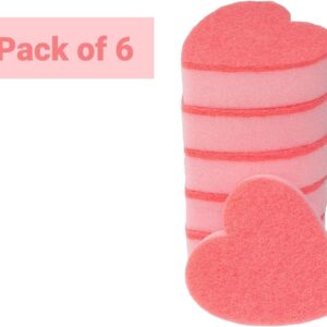 Heart Shaped, Dual-Sided Kitchen Sponge and Scrubber for Washing Dishes, Pots & Pans and General Household Cleaning, (6 Pack).