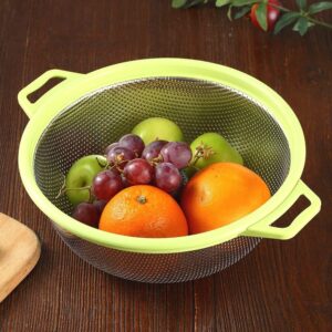 Stainless Steel Colander With Handle and Legs, Large Metal Pink Strainer for Pasta, Spaghetti, Berry, Veggies, Fruits, Noodles, Salads, 5-quart 10.5” Kitchen Mesh Colander, Dishwasher Safe